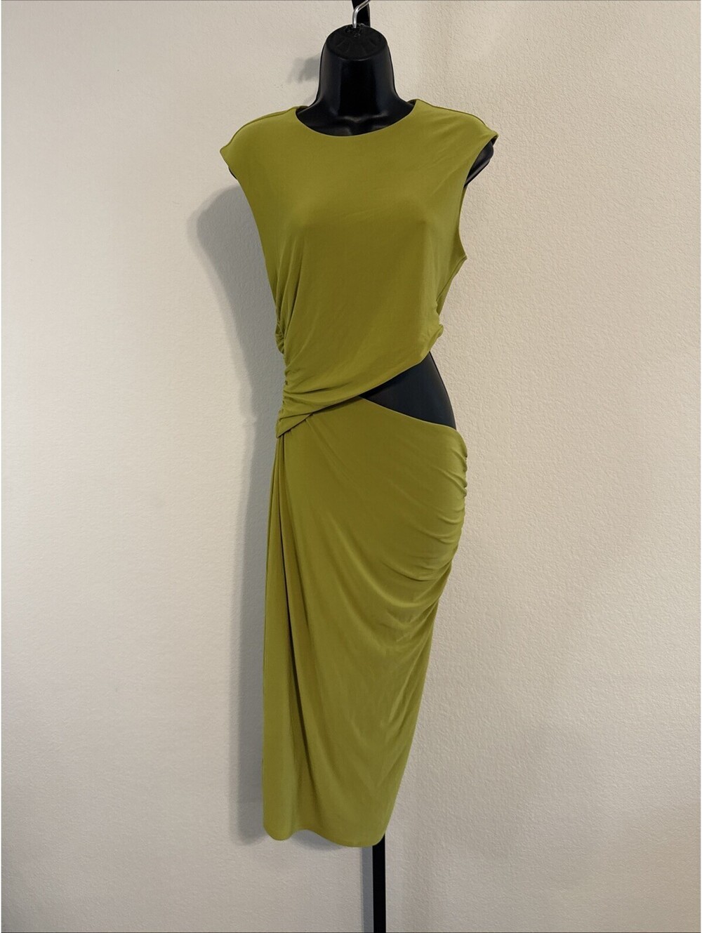Express  Lime Green Sleeveless Bodycon Dress w/ Cutout Waist & Side Ruching MED